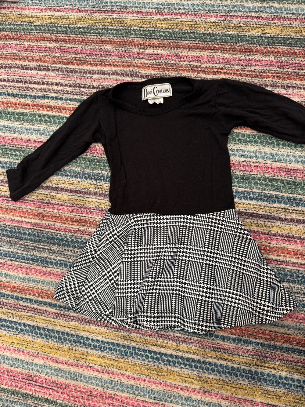 Dori Creations Black Top with Black & White Plaid Skirt Girls Dress